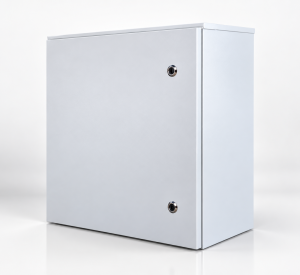 Gabinete eléctrico metálico OGC de ORTESA, vista lateral en perspectiva, puerta cerrada